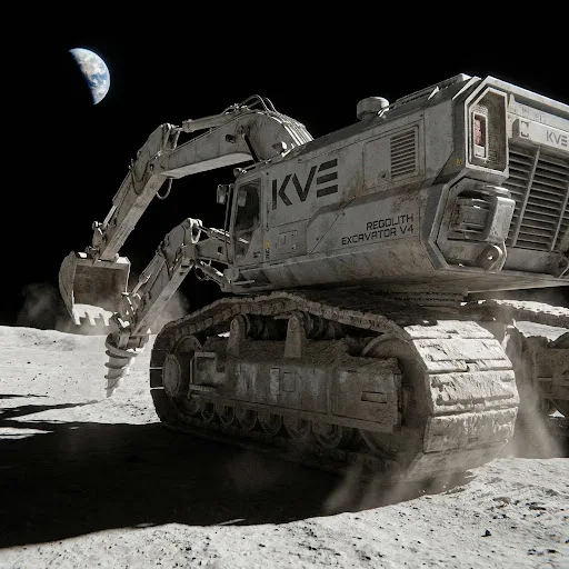 Regolith Excavator operating on lunar terrain